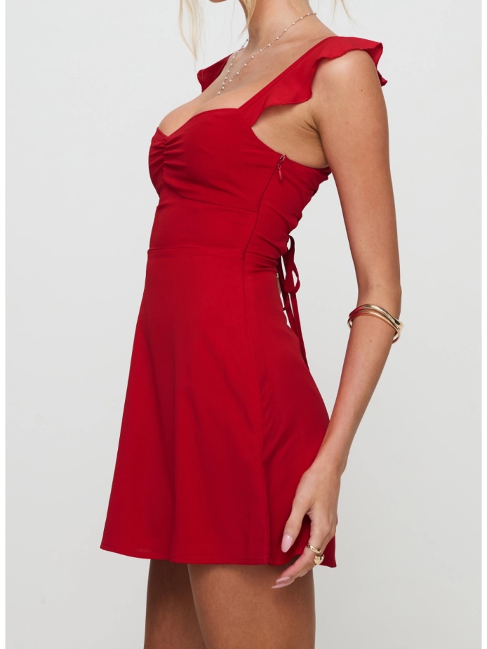 NWT Princess Polly Red Off-Shoulder Sweetheart Neck Back Corset Tie Dress - Picture 4 of 8